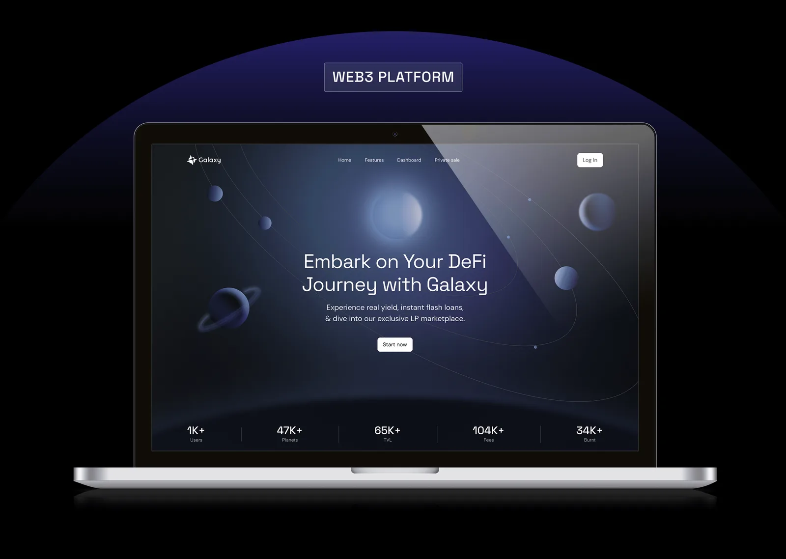 Galaxy DeFi platform landing screen on a laptop