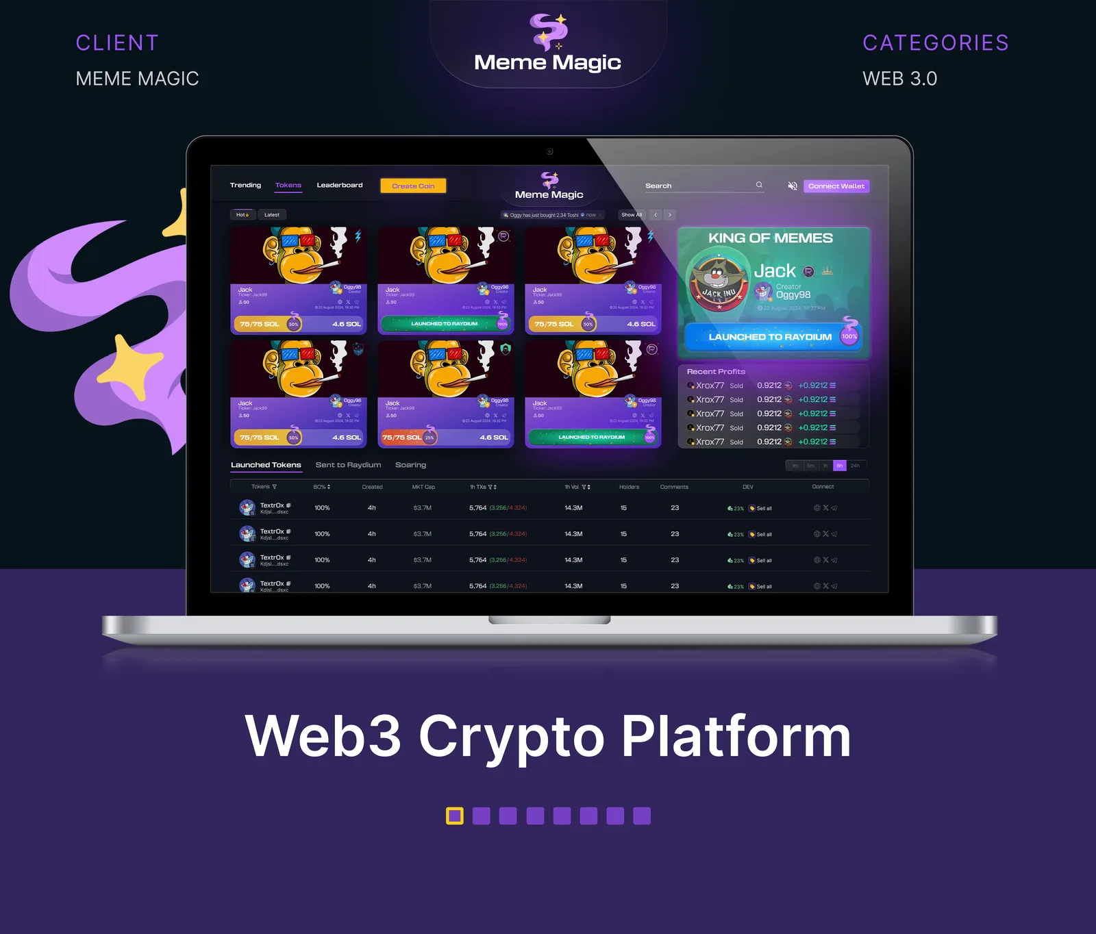 Meme Magic Web3 crypto platform on a laptop