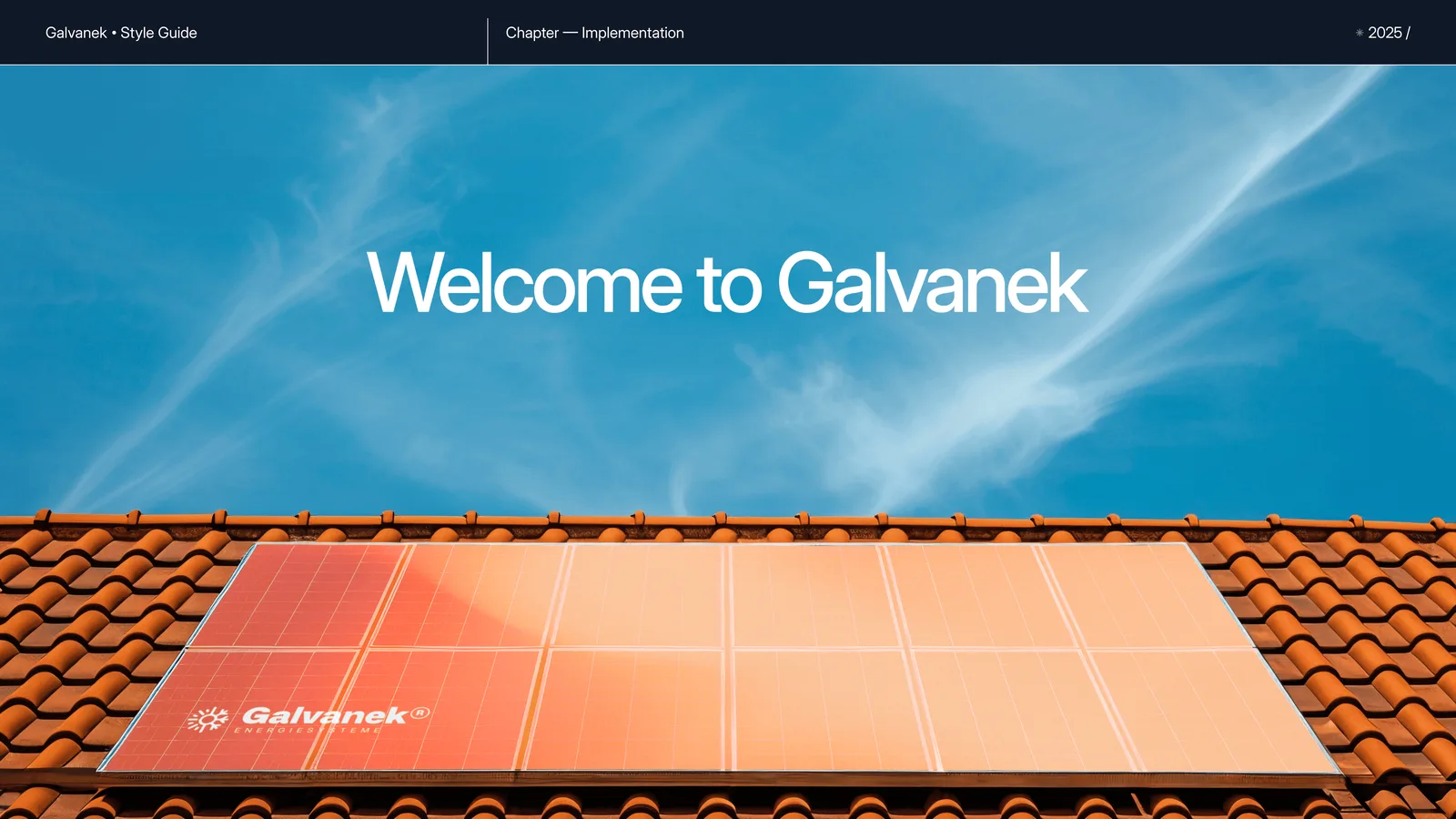 Galvanek style guide chapter cover with solar panels